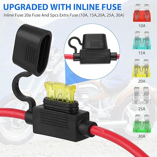 Linkstyle 2PCS 2FT 10AWG SAE Power Socket Sidewall Port to O Ring Quick Connector, SAE Extension Cord Cable for Solar Generator Battery Charger with 12PCS Fuse (10A 15A 20A 25A 30A)