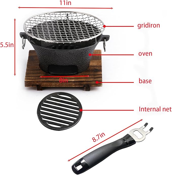 Round Seasoned Cast Iron Charcoal Hibachi Grill