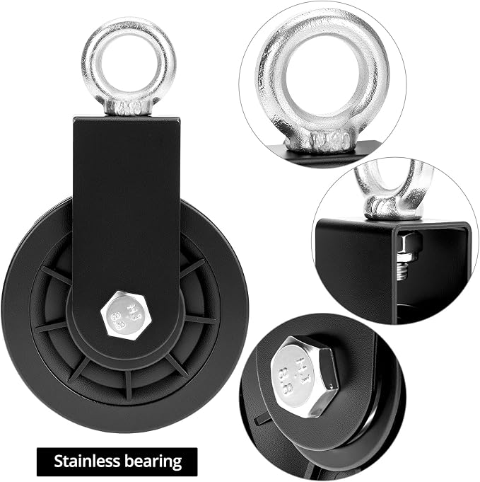 QWORK Gym Pulley Wheel Set, 2 Sets Cable Pulley with Swing Strap Carabiner – 330 lbs Capacity