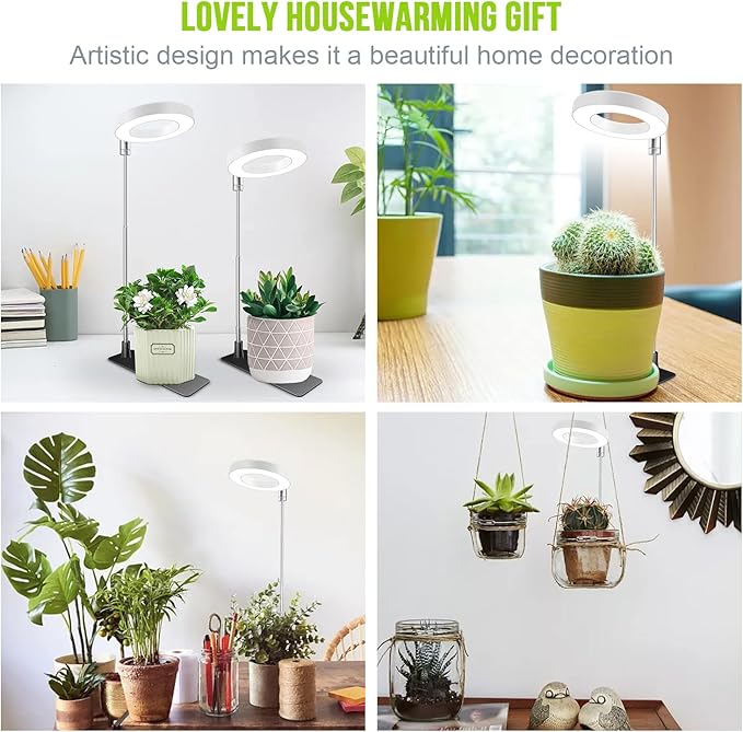 Kullsinss Grow Lights for Indoor Plants, Full Spectrum Halo Growing lamp with Detachable Base, Height Adjustable, 3 Colors, 10 Dimming, Automatic Timer, Plant Light for Small Plants Growing, 2-Pack