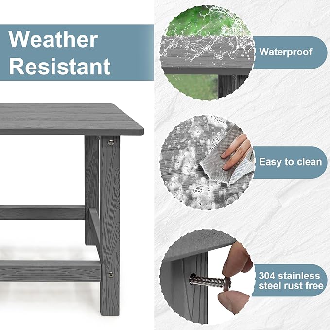 Meluvici Outdoor Side Table, HDPS Single Adirondack Side Table Weather Resistant, Table for Adirondack Chair, Outside End Table for Patio, Pool, Deck, Porch, Outdoor or Indoor Use, Grey