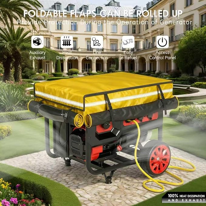 Generator Covers While Running, Generator Covers Heavy-Duty Waterproof, 32X24X24 inches, Top Can Be Opened for Refueling, for 3000W-10000W Frame Type Generators, Yellow