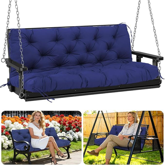 Porch Swing Cushions Outdoor 40 inch x 40 Waterproof Swing Cushions 3 Seater Replacement with Backrest & 8 Ties 5" Thick Bench Swing Cushions for Outdoor Furniture Patio(Navy Blue)