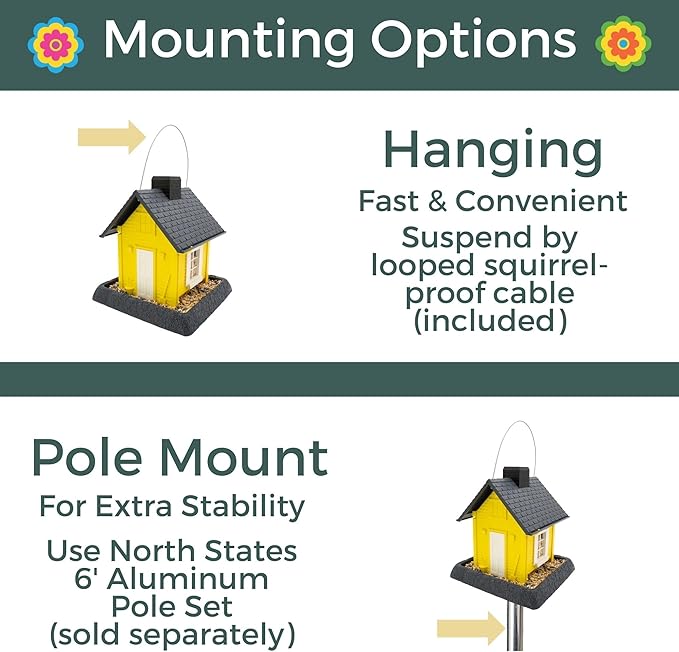 North States Village Collection - Fiesta Yellow Cottage Bird Feeder: Hanging Bird Feeder for Outdoors, Holds 5 Pounds of Seed