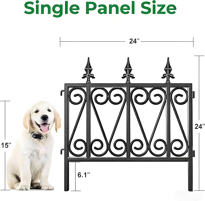 AMAGABELI GARDEN & HOME 5 Panels 24in(H)×10ft(L) 0.4 Inch Wire Diameter Decorative Garden Fences and Borders for Dogs No Dig Metal Garden Edging Border Animal Barrier Fencing for Flower Bed Yard Patio