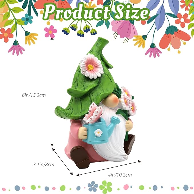 Spring Garden Gnome Figurine, 5.9in Resin Daisy Floral Gnome Decorations for Home Indoor Outdoor, Retirement Gifts for Women