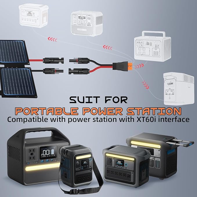 3FT 10AWG Solar to XT60i, Gibbab 3 6 10 16 20 25FT Solar Panel Connector to XT60i-F Adapter Extension Charging Cable for Portable EcoFlow River Delta Anker SOLIX Power Station Generator Battery RV