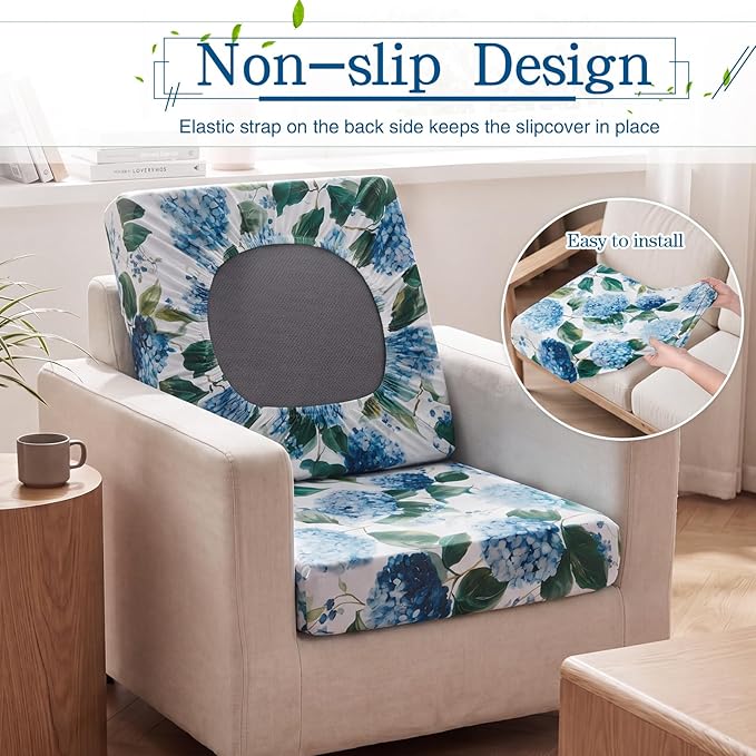 Newwiee 12 Pcs Patio Stretch Outdoor Cushion Covers Sofa Couch Cover Replacement Couch Slipcover Sofa Seat Chair Porch Patio Furniture Protector, Flexibility Washable(Blue Series,Hydrangea)