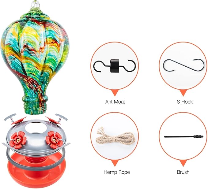 Muse Garden Hummingbird Feeders Blown Glass Hummingbird Feeder, Garden Backyard Decor for Outside, 32OZ, Rainbow Spirit | Muse Garden Hummingbird Feeders Blown Glass Hummingbird Feeder, Garden Backyard Decor for Outside, 32OZ, Rainbow Spirit