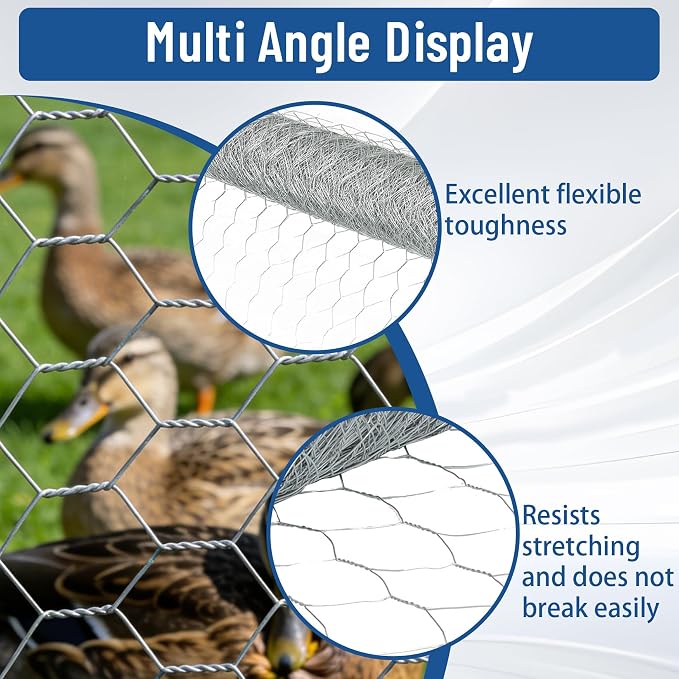 WFLNHB Hexagonal Chicken Wire Poultry Netting Galvanized Mesh Garden Fence Barrier Fence Mesh Roll 6Feet x 150Feet