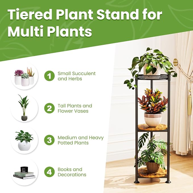 3 Tier Corner Black Plant Stand Indoor,32 Inch Tall Multiple Sturdy Vertical Metal Flower Heavy Duty Pot Holder Shelf Outdoor for Patio Porch Living Room