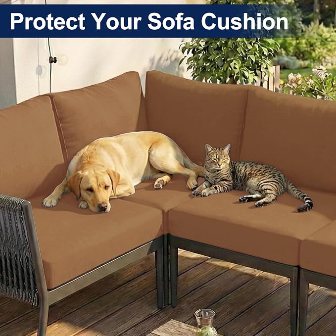 Smiry Waterproof Patio Cushion Covers, Stretch Outdoor Couch Slipcovers Replacement Washable Furniture Protector Sofa Chair Seat Cover for Dogs and Pets (12 Pcs, Camel)