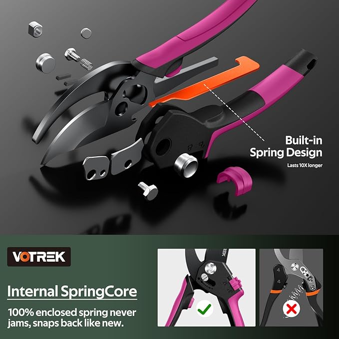 VOTREK® Pruning Shears for Gardening, [Patented Stepless Handle Opening] - Garden Scissors with Ultra-Sharp SK5 Steel for Weak Hand, Fit for All Hand Sizes, Bonsai Scissor Cuts 1-Inch Branches