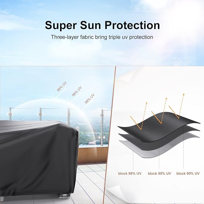 Heavy Duty Patio Furniture Covers Waterproof, Mrrihand Patio Furniture Outdoor Sectional Sofa Couch Set, Patio Table and Chair Set Cover 89.7" L×62.2" W×28.3" H