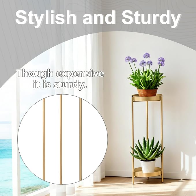 30" Plant Stand, 2 Tier Metal Flower Plants Holder with 2 Removable Display for Indoor or Outdoor,Pot Plant Planter Display(30 X 10in, Gold)