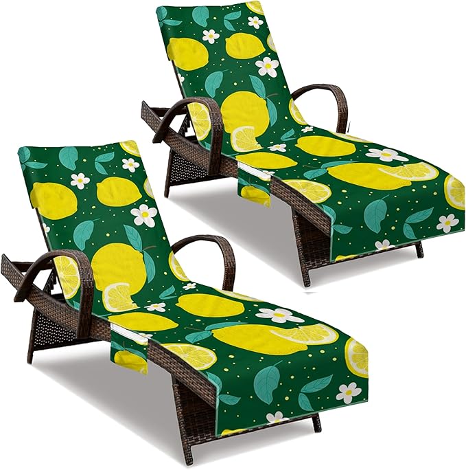 Lounge Chair Towel Cover, Beach Chair Cover (Pack of 2), Pool Lounge Chair Covers for Outdoor,Garden, Beach,Sun Lounger,Hotel Pool,Large Size and No Sliding, 85" X 30", Yellow Lemon