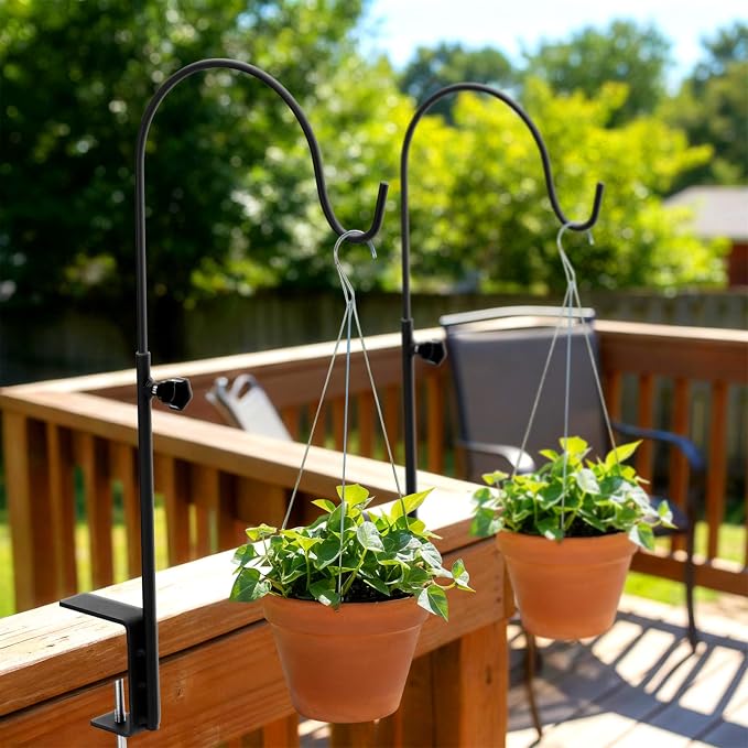 4 Pcs 16 Inch Deck Hook for Bird Feeder Deck Railing Plant Hanger with 3 Inch Strengthened Clamp Adjustable Outdoor Plant Holder for Hanging Bird Feeder Flower Pot Birdhouse