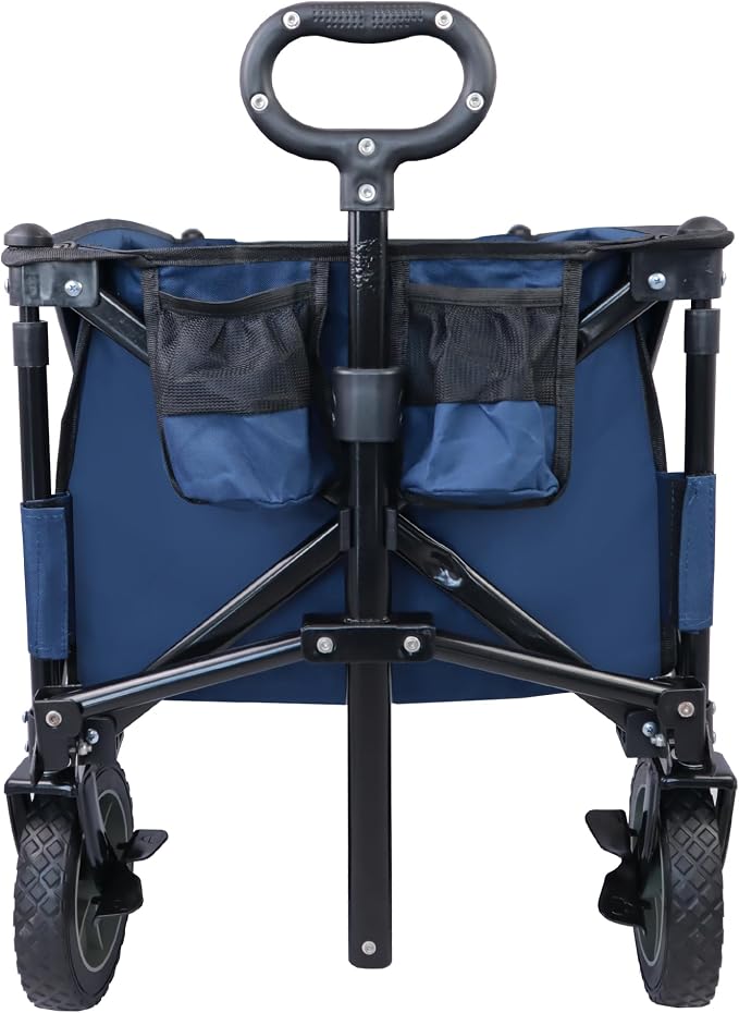 Heavy Duty Garden Cart with 7" 360°Rotation Tires Adjustable Handle 225LBS Weight Capacity Collapsible Foldable Wagon Cart F
