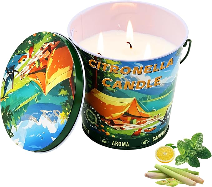 Peppermint Citronella Candles Outdoor, 21.2oz 120H Soy Citronella Candles Long Burning, 3 Wicks Non Toxic Summer Candle for Patio, Garden, Camping, Organic Candle Gifts for Home Scented