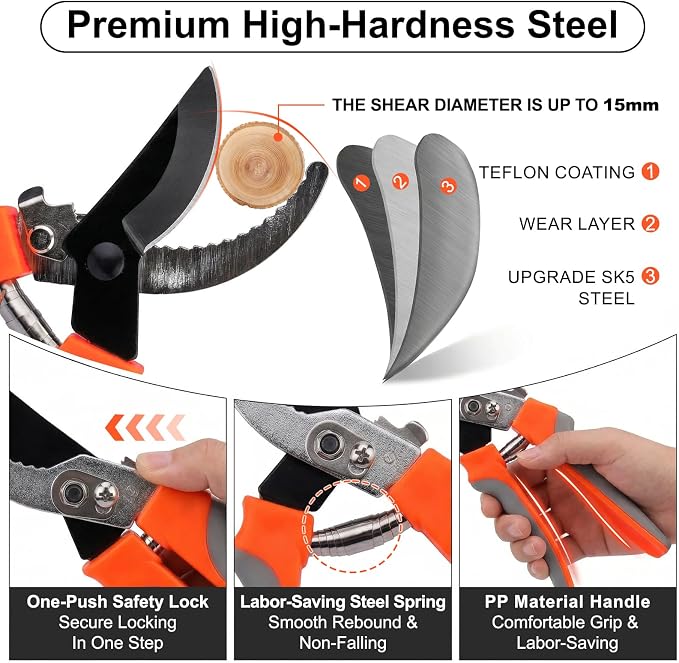 3-in-1 Pole Saws for Tree Trimming, SK5 Blade Extendable Pole Pruner, Telescoping Long Branch Cutter Tall Tree Trimmer, High Reach Pruning Shears for Garden Yard Fruit Picking