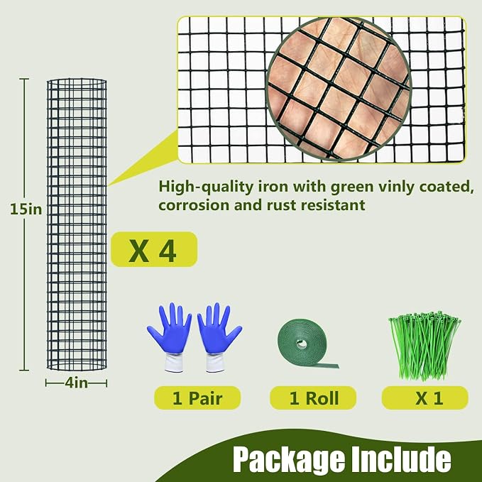 4 Pack Metal Moss Pole, 15" Moss Poles for Plants Monstera, Stackable Sphagnum Moss Pole for Plants, Plant Poles for Climbing Plants Work with Sphagnum Moss(4 Pack 15")