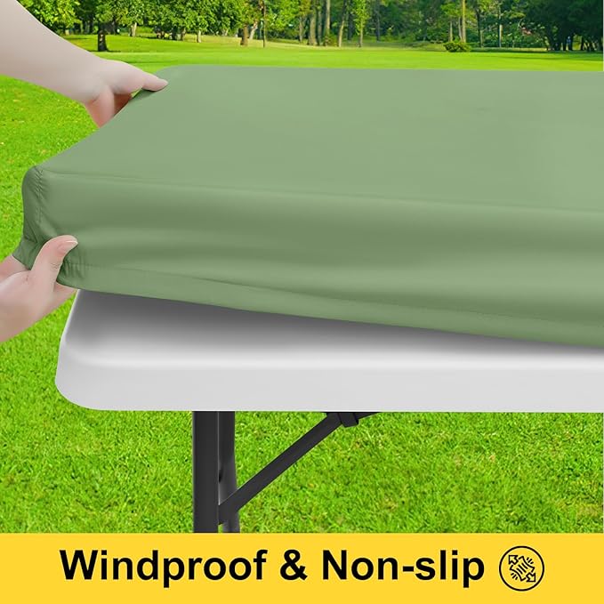 Smiry Picnic Table Cover with Bench Covers, Waterproof Elastic Fitted Polyester Tablecloths for 5 Ft Rectangle Tables, Washable Windproof Tablecloth for Outdoor, Camping (Sage Green, 30x60 Inches)