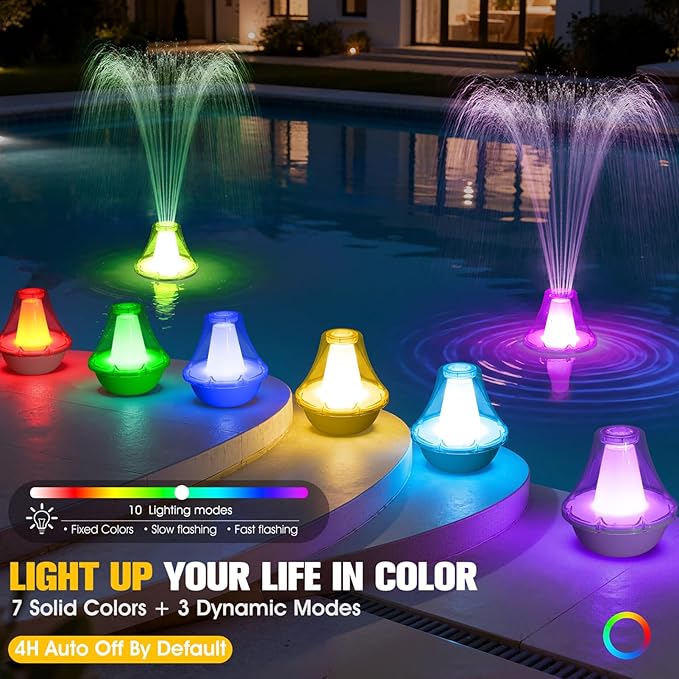 2026 Pool Fountain with Remote,Rechargeable Floating Pool Fountains with 10 Light Show,Pool Water Fountain Pump with Anchor,3 Spray Modes Swimming Pool Fountains for Inground Above Ground Pool