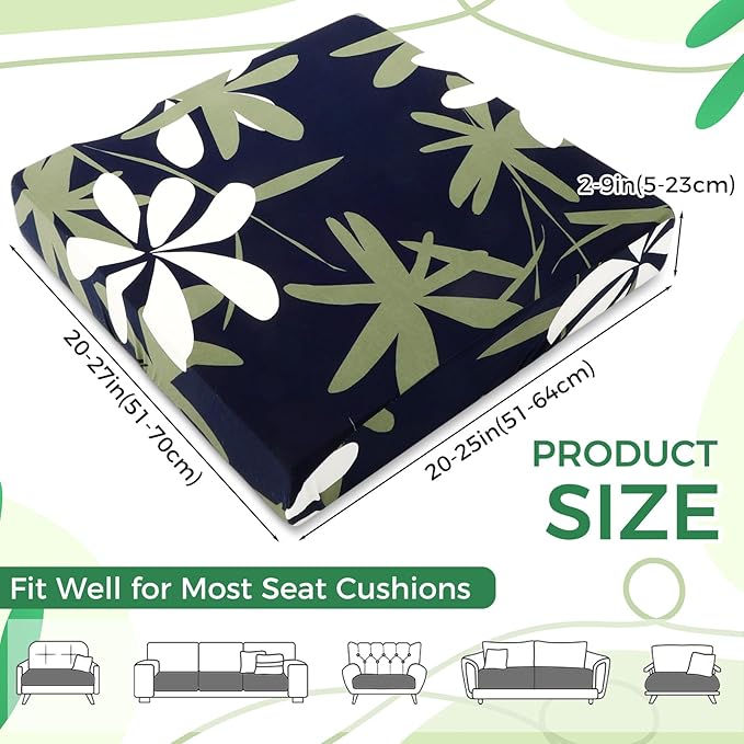 Yalikop 8 Pcs Outdoor Patio Cushion Covers 25 Inch Printed Bohemian Leaf Stretch Patio Couch Cushions Replacement Outdoor Furniture Cushion Cover Sofa Chair Seat Cover Washable Furniture Protector
