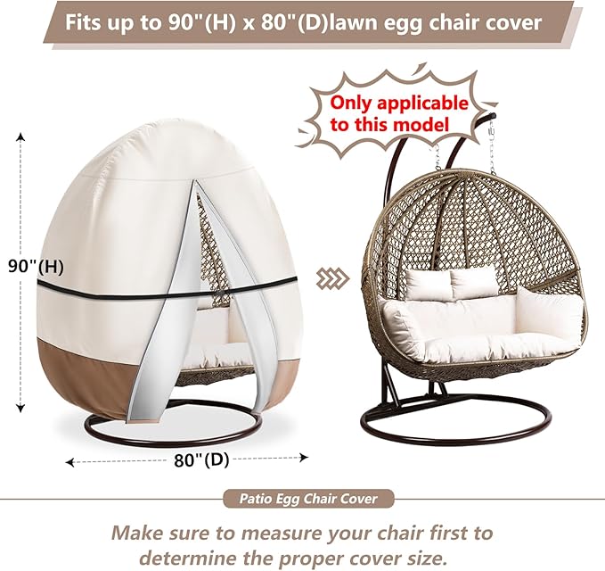 okcool Outdoor Egg Chair Cover,Extra Large Double Egg Chair Cover for Outdoor Furniture(Beige & Brown,Fits 91 X 80 Inches Egg Chair)