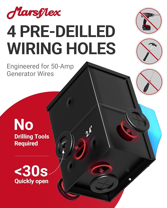 Marsflex 50 Amp Generator Inlet Box, Pre-Drilling NEMA SS2-50P Power Inlet Box for 125/250 Volt, 12500 Watts Generator Power Inlet Box, Weatherproof Outdoor Use with LED Power Indicator, ETL Listed