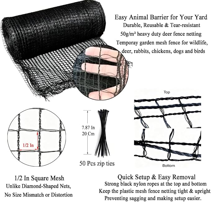 Deer Fence Netting, 7x100 Ft Plastic Mesh Fencing Roll, Temporary Animal Barrier Fence for Backyard, Chicken, Dog, Deer, Poultry. Garden Mesh Netting for Vegetable Fruit Tree Plant Protection
