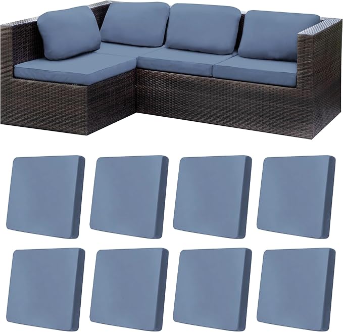 8Pcs Stretch Patio Cushion Covers,Outdoor Couch Covers Replacement,Outdoor Couch & Sofa Slipcovers,for Patio Furniture Cushion Covers,Washable Reusable Furniture Protector (Grey Blue,Cover Only)