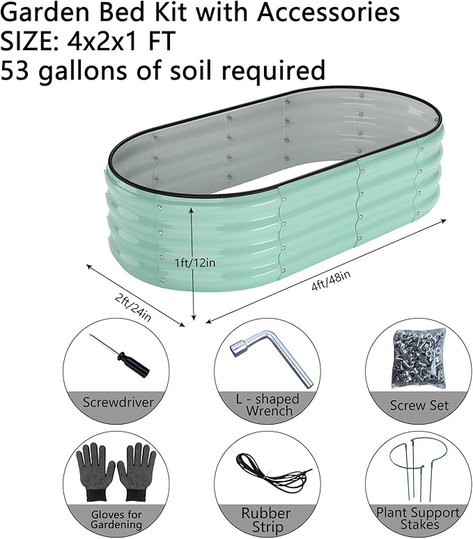 ZFHgarden Galvanized Metal Planter Raised Garden Bed Kit for Gardening Outdoor，4x2x1ft Planter Grow Garden Box Raised Flower Bed，Long Vegetable Clearance Herb Raised Garden Beds for Gardening Green
