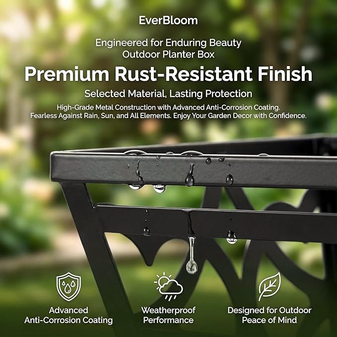 4 Pack 16 Inch Window Boxes Planters with Coco Liner, Metal Railing Planter Boxes for Outdoor Plants, Hanging Flower Basket for Garden Fence and Porch Rail Decoration