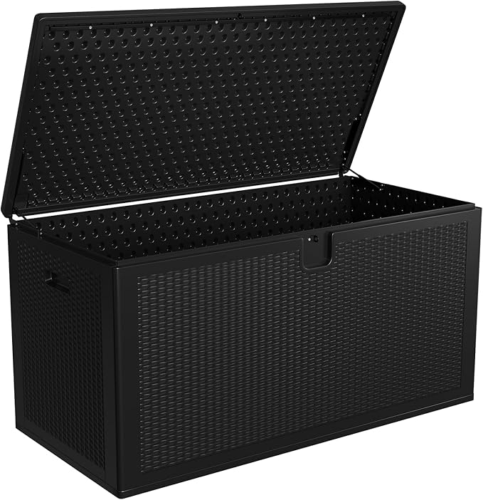 150 Gallon Resin Deck Box Outdoor Storage – Heavy Duty Waterproof & UV-Resistant, Lockable Lid, Reinforced Stability for Patio Cushions, Garden Tools, Pool Supplies, Black