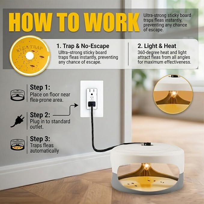 Flea Traps for Inside Your Home (4 Pack), Effective Indoor Flea Light Trap with 12 Sticky Discs & 12 Bulbs, Safe for Pets & Humans, Plug-in Sticky Pads for Bed Bugs & House Insects, 2026 Pro Version