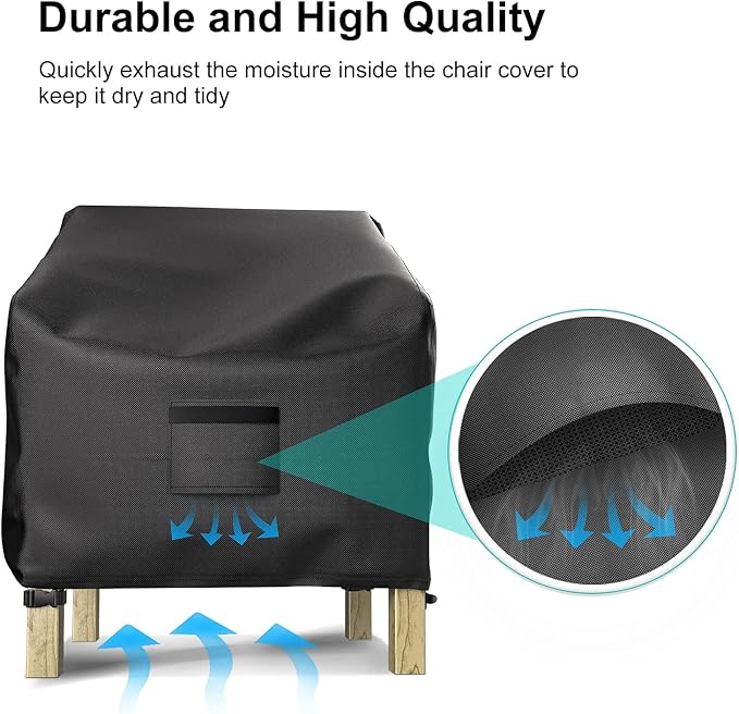 Patio Chair Covers for Outdoor Furniture Waterproof 2 Pack, Lawn Chair Covers 600D Heavy Duty Oxford Cloth, Large Covers for Lounge Lawn Deep Seat Black 31" W×38" D×30" H