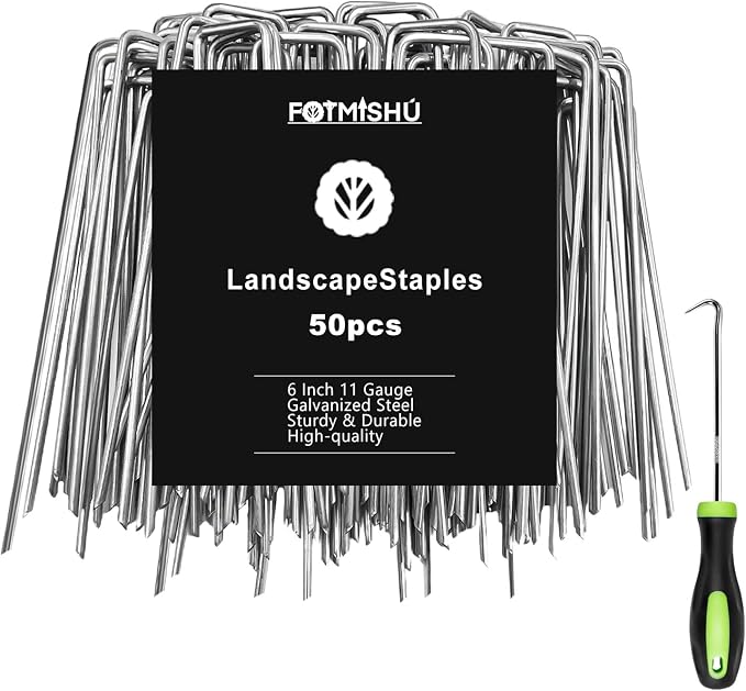 Landscape Staples 6 Inch 50Pcs Garden Stakes, Galvanized Lawn Pins Spray Coating Yard Ground Spikes, U-Type Staples for Weed Barrier Anchoring Outdoor Tents Hoses
