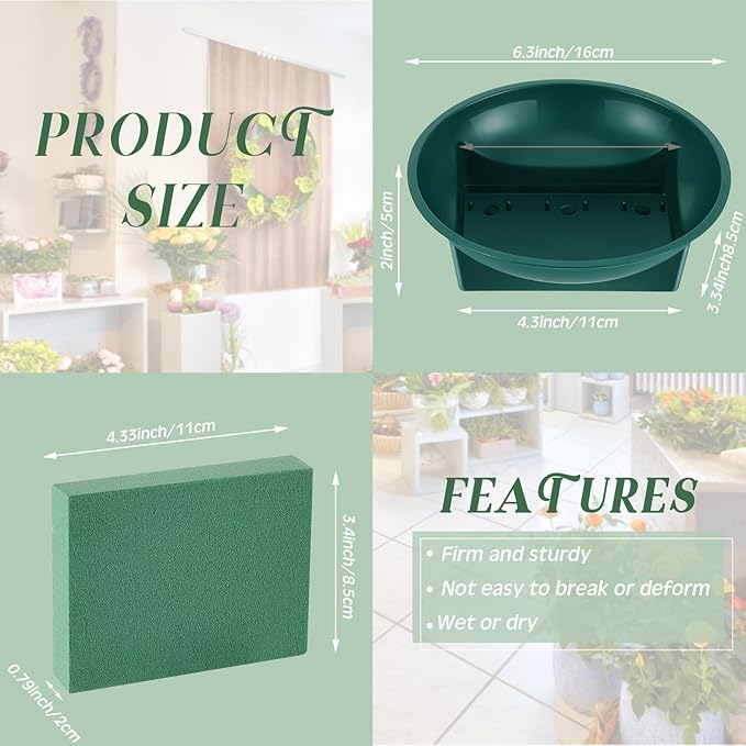 Sabary 24 Pack Large Size 6.3 Inch Floral Foam Round Bowls for Flower Arrangements Round Floral Supplies Flower Foam with Bowl Kit with Floral Foam Blocks for Table Party Wedding Festival Flower