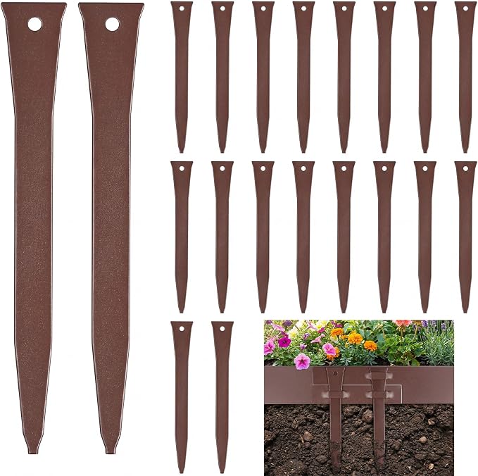 20 Pcs 12 Inch Metal Landscape Edging Stakes Galvanized Steel Garden Stakes Landscape Anchoring Spikes for Outdoor Terrace Grass Board Barrier Edging Coil Barrier Garden Lawn (Brown)