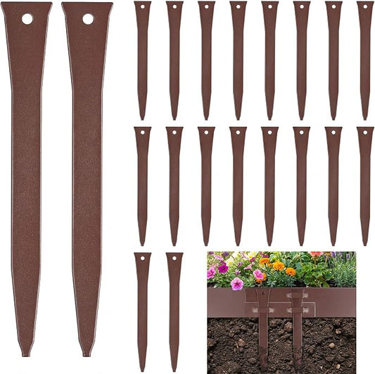 20 Pcs 12 Inch Metal Landscape Edging Stakes Galvanized Steel Garden Stakes Landscape Anchoring Spikes for Outdoor Terrace Grass Board Barrier Edging Coil Barrier Garden Lawn (Brown)