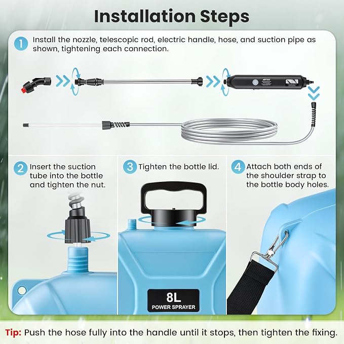 2 Gallon Electric Pump Sprayer in Lawn and Garden, Backpack Weed Sprayer, Battery Powered Garden Sprayer with Retractable Wand and 4 Nozzles, USB Fast Charging