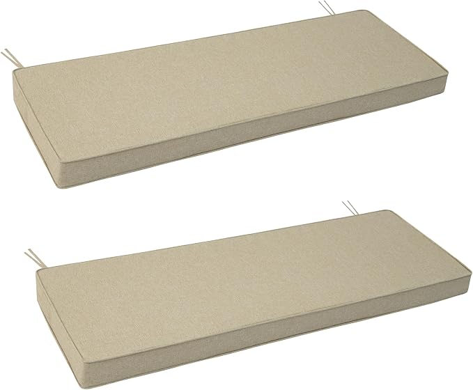 Outdoor Bench Cushion, Water-Resistant & Fade-Resistant, Porch Swing Cushions with Ties, Patio Furniture Seat Pads for Garden Settee, Removable Cover Non-Slip Bottom, 48 x 16 Inch, Set of 2, Natural