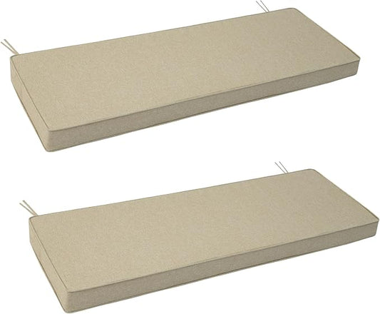 Outdoor Bench Cushion, Water-Resistant & Fade-Resistant, Porch Swing Cushions with Ties, Patio Furniture Seat Pads for Garden Settee, Removable Cover Non-Slip Bottom, 48 x 16 Inch, Set of 2, Natural