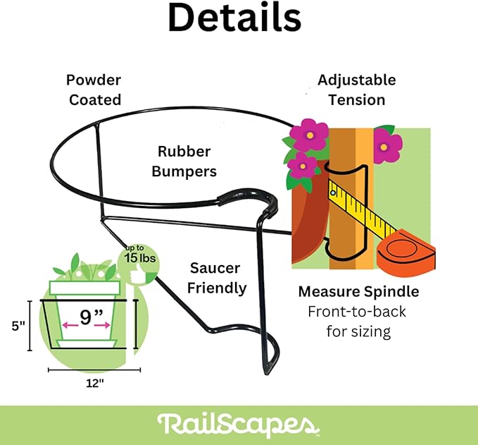 RailScapes Floating Railing Plant Clip for 1.25” - 1.5” Thick Spindle