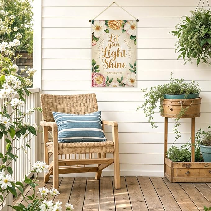 Let Your Light Shine Garden Flag Double Sided Yard Outdoor Decoration 12x18 Inch, Matthew 5:16 Bible Verse Floral Yard Outdoor Garden Flag, Religious Scripture Floral Home Decor Banner