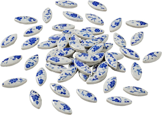 Petal Ceramic Mosaic Tiles for Crafts, Blue and White Porcelain Ceramic Mosaic Pieces Bulk Mosaic Christmas Partial Renovation Gift Ideas, Mosaic Supplies - 70pcs