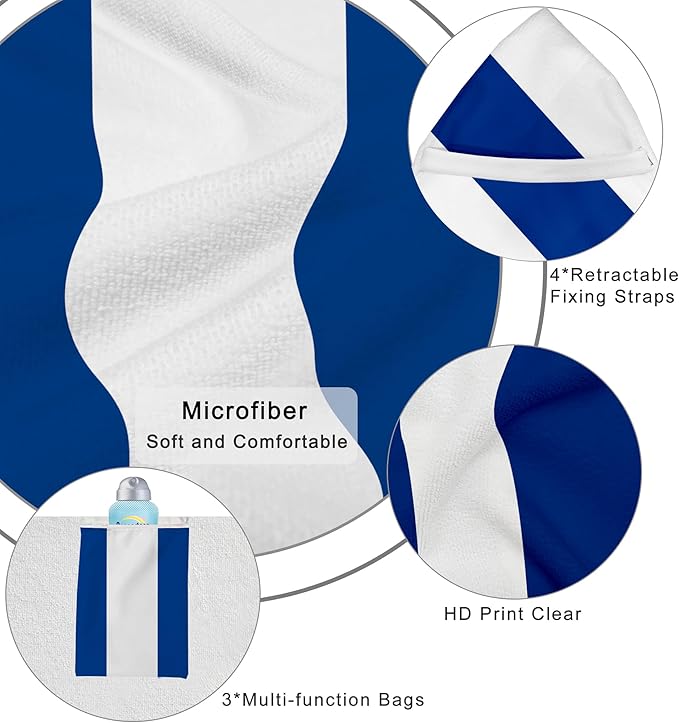 Lounge Chair Towel Cover, Beach Chair Covers (Pack of 2), Chaise Lounge Cover with 3 Pockets for Pool Beach Garden Courtyard Outdoor Trips, 85 x30 in, Striped Dark Blue