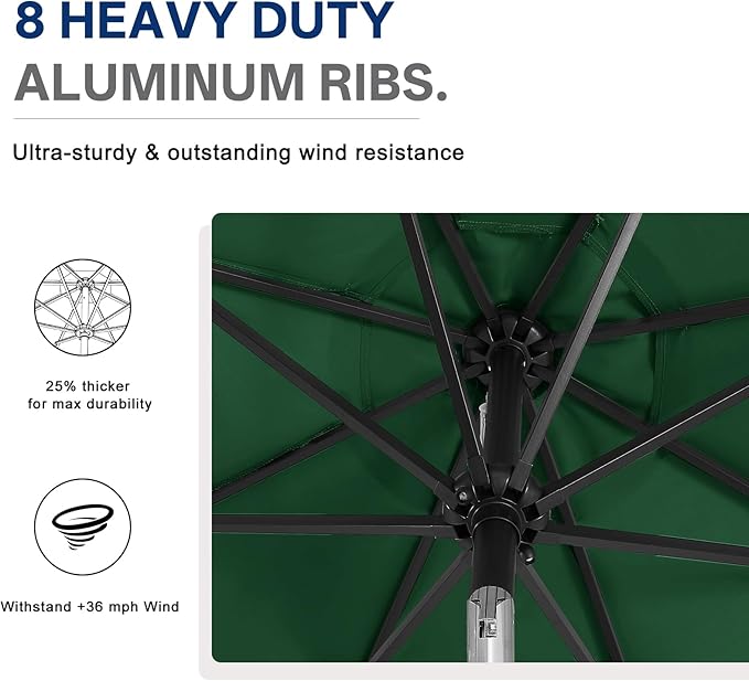 ABCCANOPY Durable Solar Led Patio Umbrellas with 32LED Lights 9FT (Forest Green)