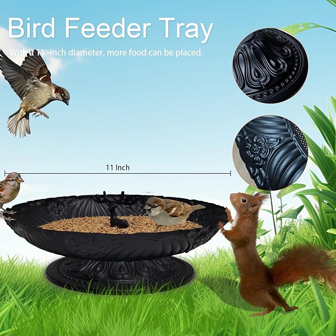 Ground Bird Feeder for Outdoors,11 Inches Metal Platform Bird Feeders Tray for the Garden/Backyard(2pack)